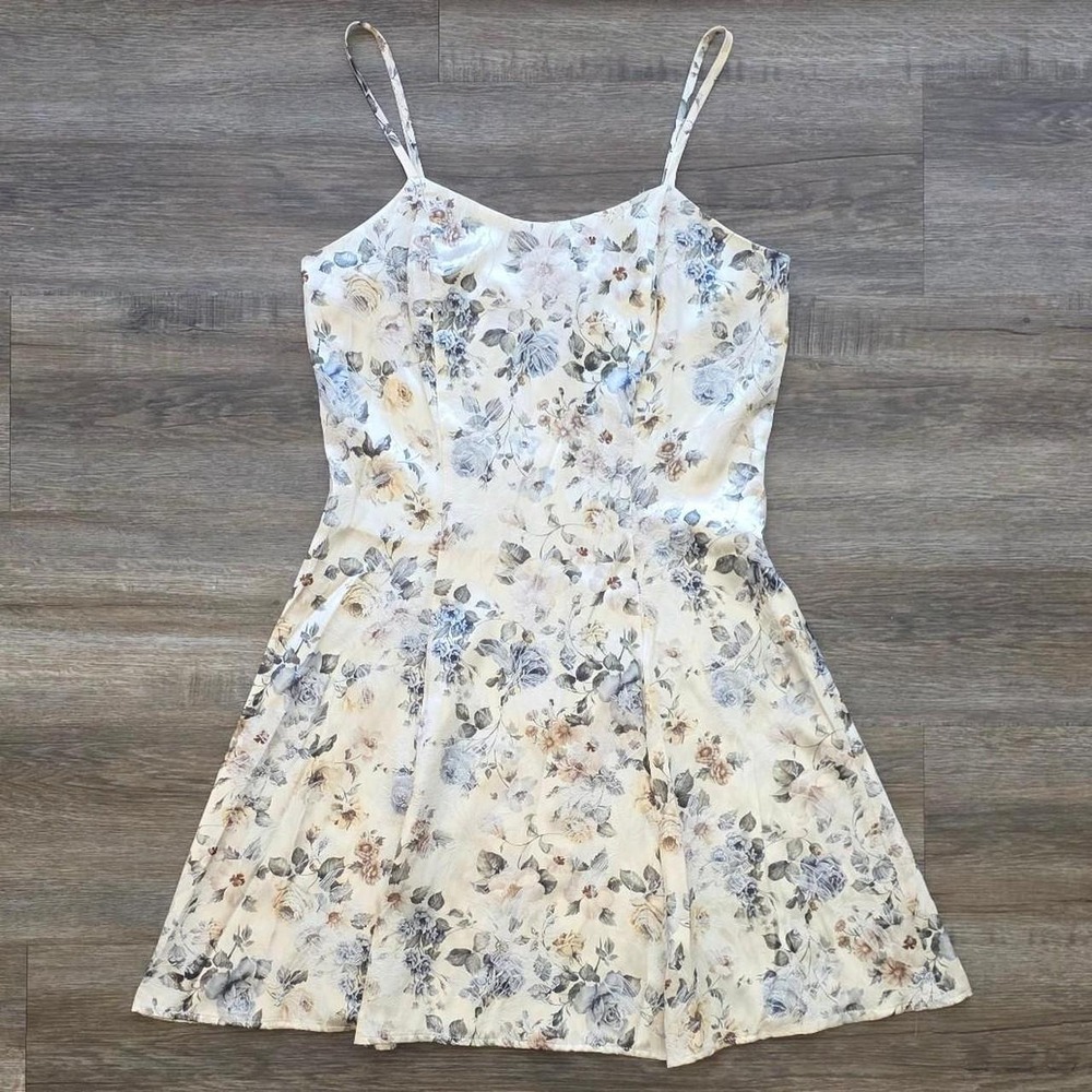 Vintage Paris Sport Club Floral Fairycore Mini Dress Blue Cream M Made in USA
